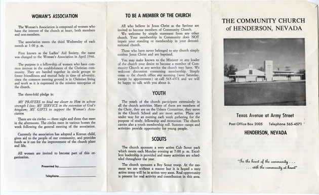 Pamphlet of The Community Church of Henderson, Nevada - New Page